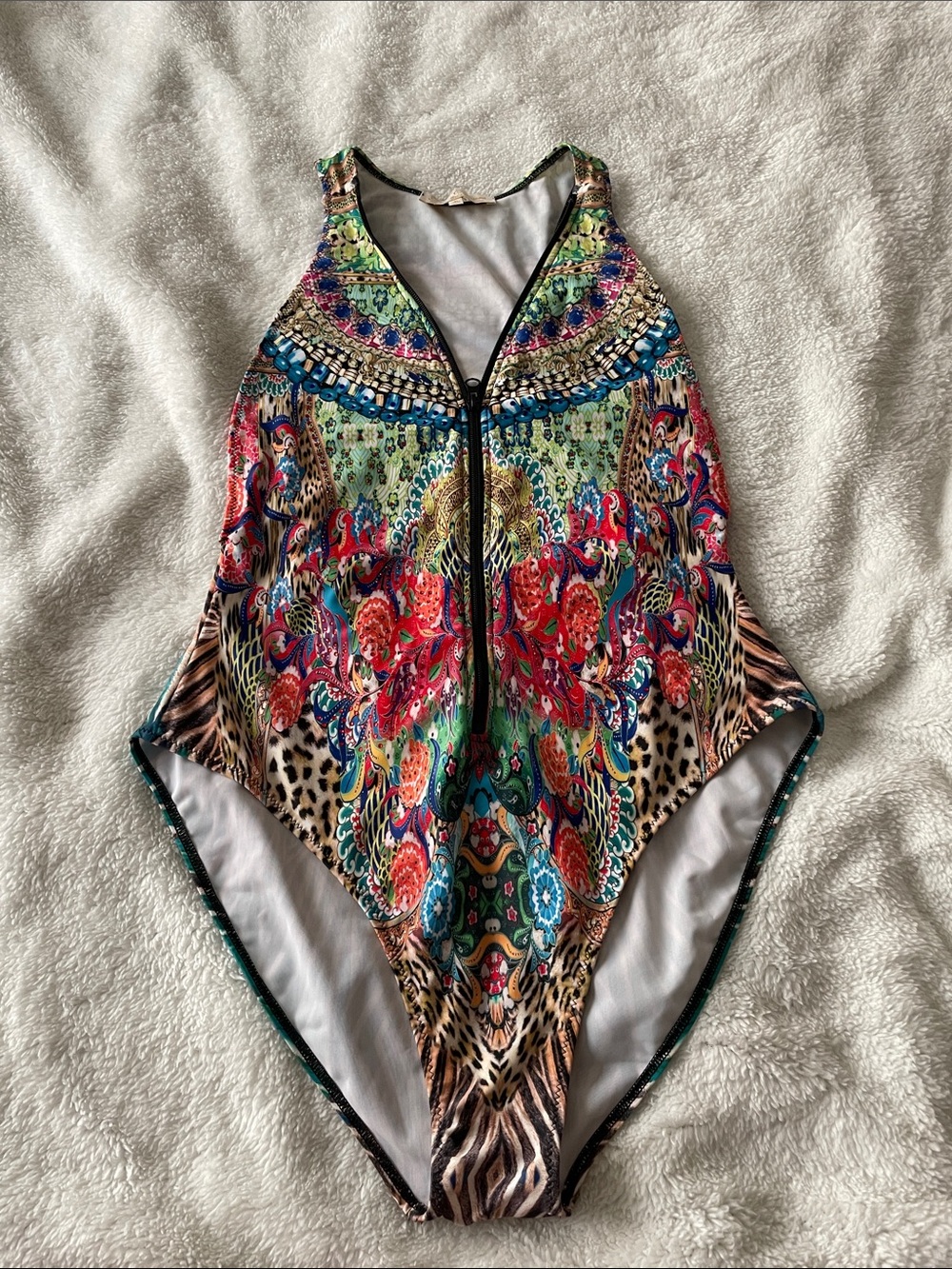 Multicolor Front-Zip One-Piece Swimsuit - Vibrant Print
